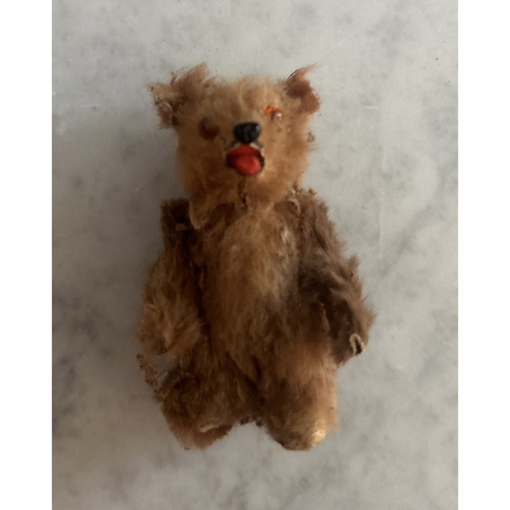 Antique Red Eye Mini 2.5" Teddy Bear Gold Jointed 5 Ways Stiff? Schuco?